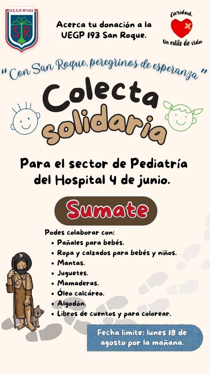 El Colegio San Roque impulsa campaña solidaria para niños del Hospital 4 de Junio