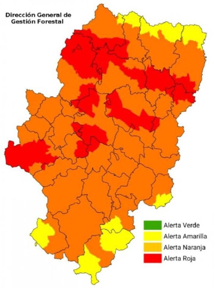 Activada la alerta roja por riesgo de incendios en siete zonas de las provincias de Zaragoza y Huesca
