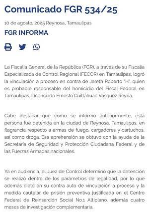 Vinculan a proceso a presunto asesino de Fiscal Federal
