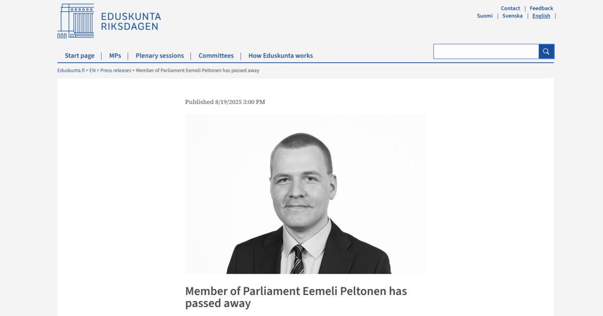 Conmoción en Finlandia por el posible suicidio de un diputado de 30 años en el parlamento