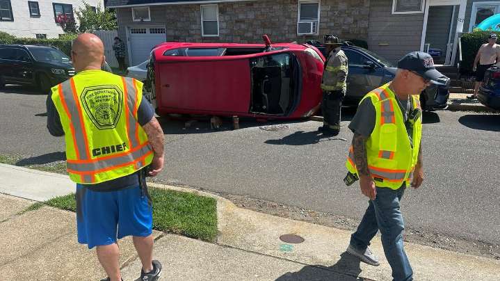 Honda flips over in Long Beach street accident