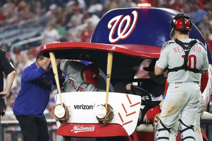 Phillies closer Jhoan Duran takes comebacker off his right ankle. Team says X