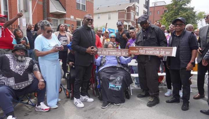 Street sign honors Black Panther leader Fred Hampton Sr., who was slain in '69 police raid