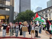Protest at former U-T office seeks condemnation of journalist killings in Gaza