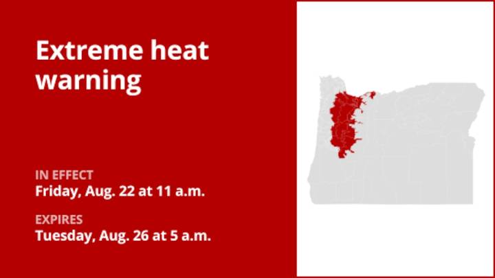Extreme heat warning in place for Oregon from Friday to Tuesday
