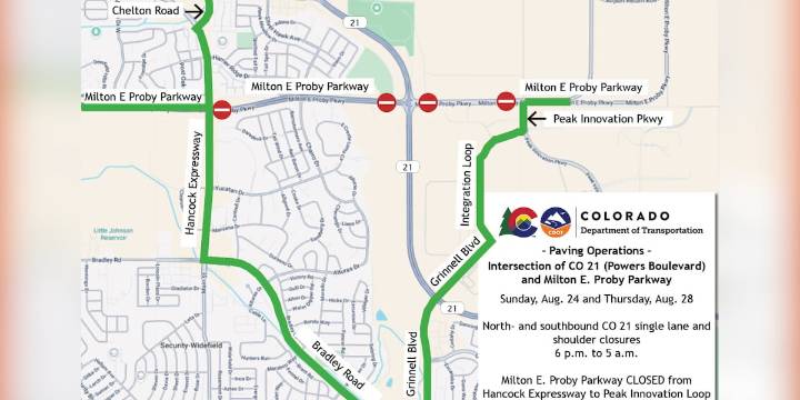 Upcoming overnight paving operations at Colorado Springs intersection
