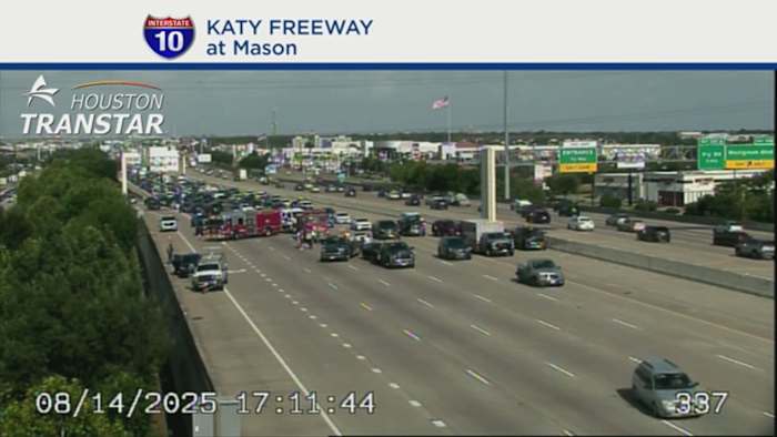 Multi-vehicle crash involving heavy truck closes several lanes on Katy Freeway at Mason Road
