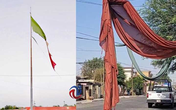 Fuertes vientos destrozaron bandera monumental en Mexicali
