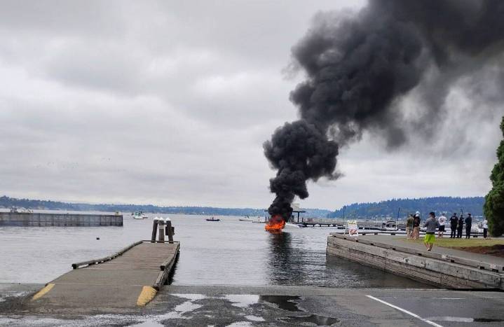 Boat catches fire at Gene Coulon Park