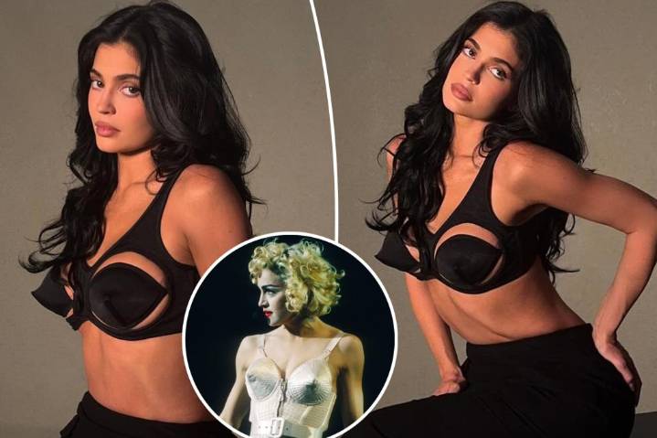 Kylie Jenner channels Madonna in cutout cone bra