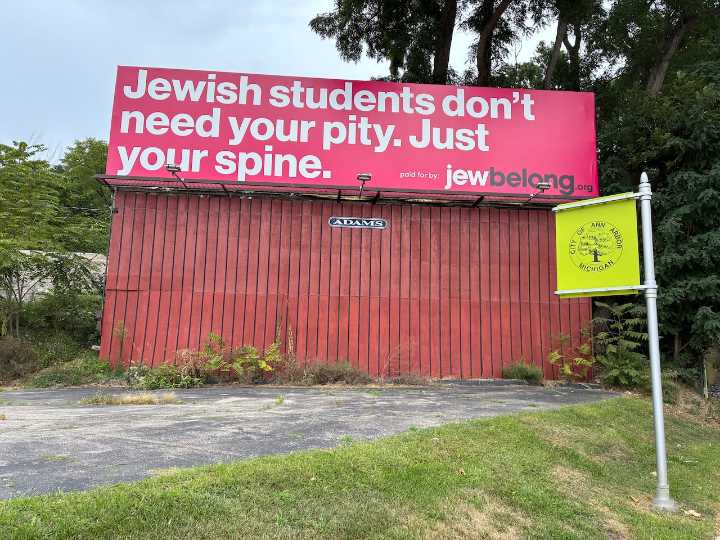Billboards citing antisemitism at the University of Michigan appear around Ann Arbor