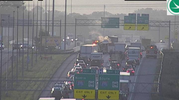 Collision involving 2 semis shuts down I-70 East on the west side for over 5 hours