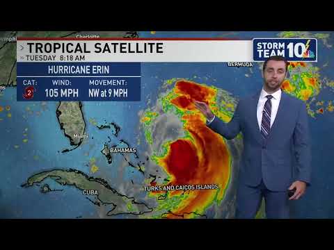 Hurricane Erin slightly weaker than expected Tuesday afternoon