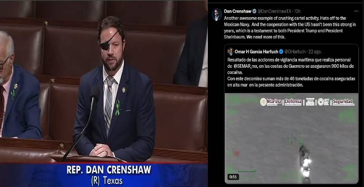 Elogia Dan Crenshaw operativos de la Marina; destaca cooperación México