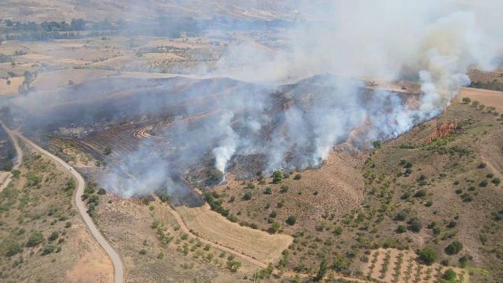 Un incendio forestal en Daroca (Zaragoza) obliga a movilizar cuatro helicópteros