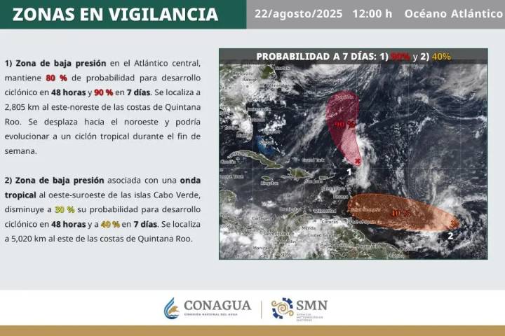 Dos Zonas de Baja Presión podrían convertirse en ciclones: SMN