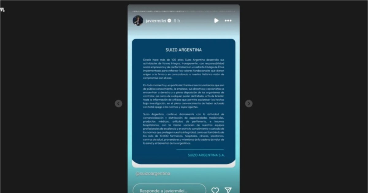 Escándalo: apareció Milei, replicó el comunicado de la Suizo Argentina