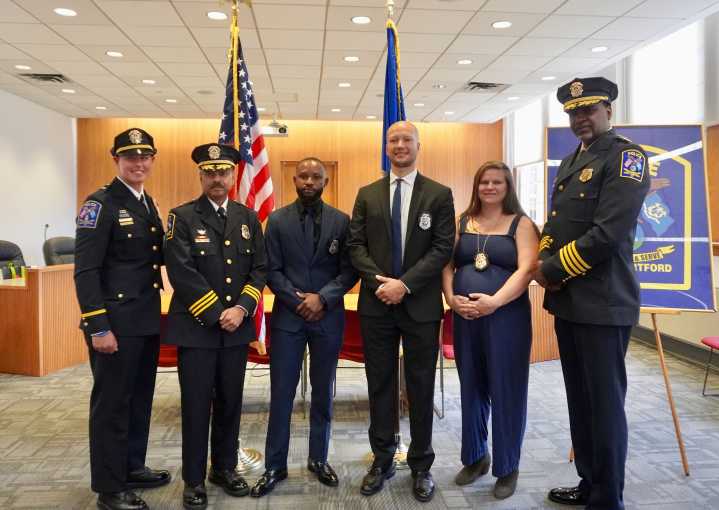 West Hartford Police Hold Ceremony for Two New Officers and a Promotion