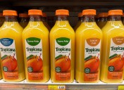Containers of Tropicana orange juice displayed on a grocery store shelf in San Anselmo, Calif., in February.