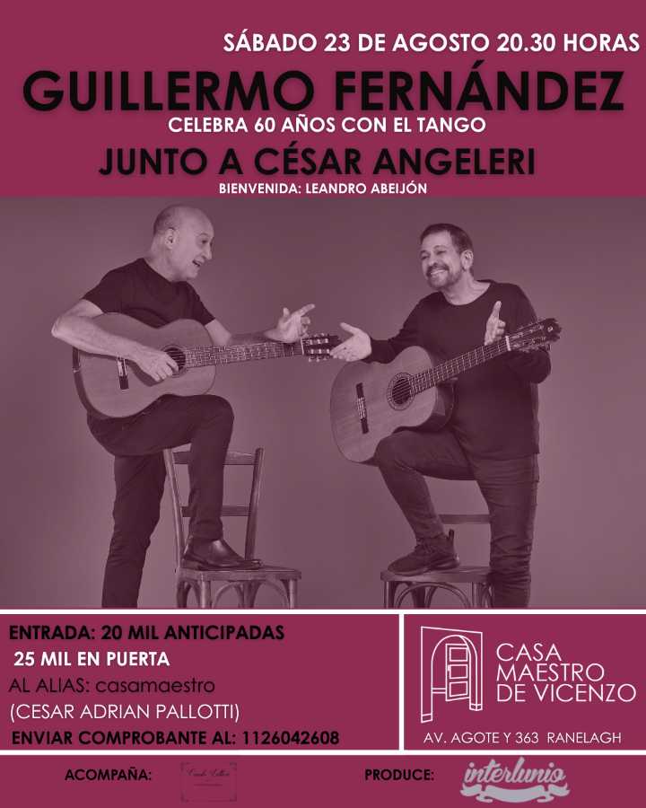 Guillermo Fernández celebra 60 años con el tango en la Casa del Maestro Roberto de Vicenzo