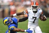 Shedeur Sanders struggles, Tyler Huntley leads Browns to last