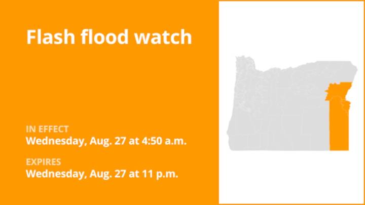 Oregon placed under a flash flood watch until Wednesday night caused by intense rain
