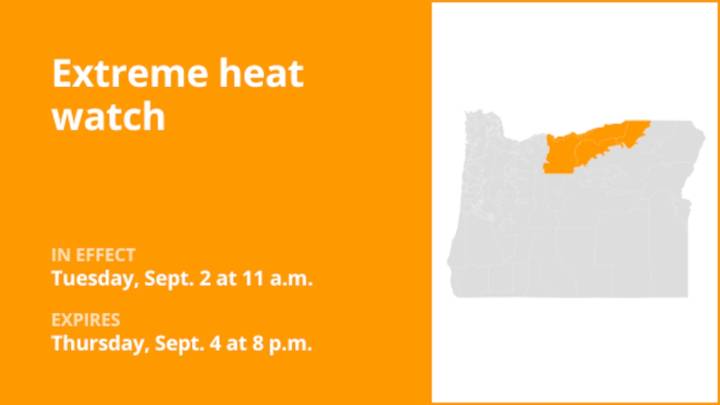 Oregon under an extreme heat watch from Tuesday to Thursday