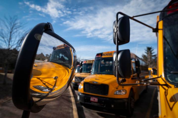 Days before the school year begins, Windham Southeast districts’ contracted bus drivers walk the picket line