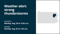 Weather alert issued for strong thunderstorms in Northeast Pa. until 1 a.m. Monday