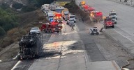 Green Inferno: Semi-Truck Carrying 8 Teslas Engulfed in Fire on Los Angeles Highway