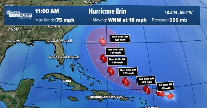 TROPICS: Erin strengthens into hurricane, anticipated to become Category 4 storm