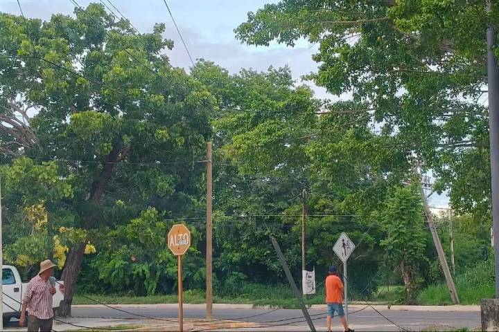 Tráiler derriba cables eléctricos en avenida Universidad de Chetumal