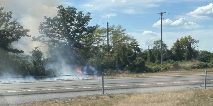 Firefighters battle wind-driven brush fire for hours