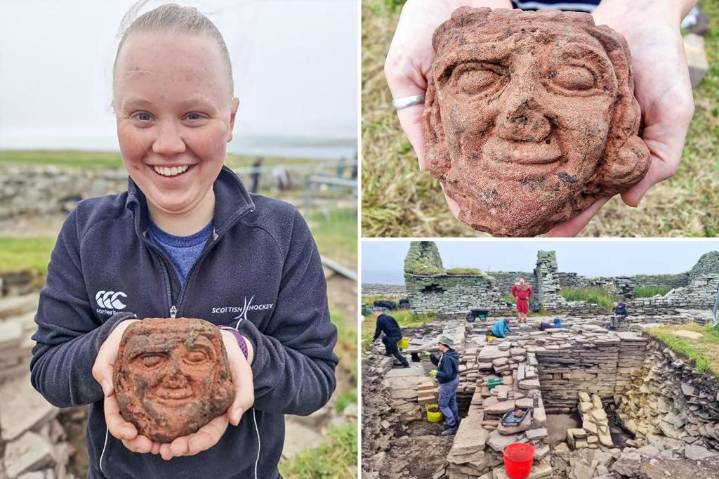 Ancient head with 'unusual' feature found by archaeology student at Scottish farm