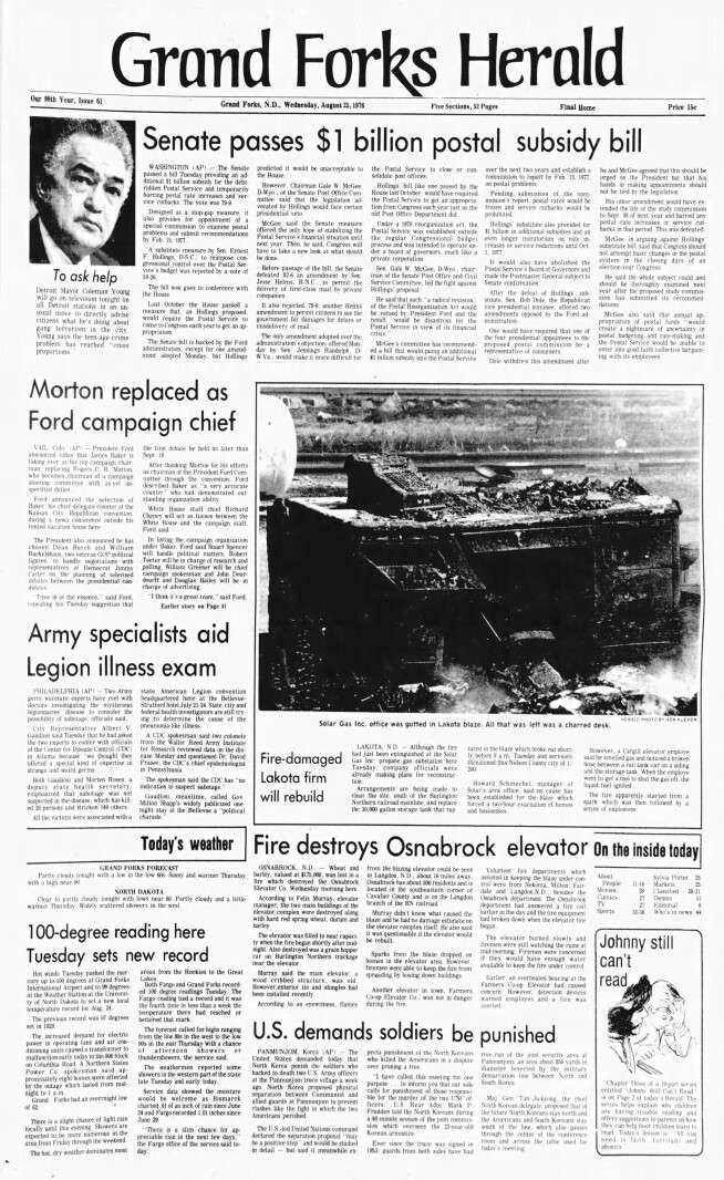 Today in History: August 25, 1976 - Gas leak leads to explosion at Solar Gas Inc. in Lakota, ND