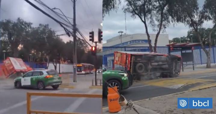 VIDEO | Sujetos roban un camión de gas y lo terminan volcando tras persecución en Pudahuel