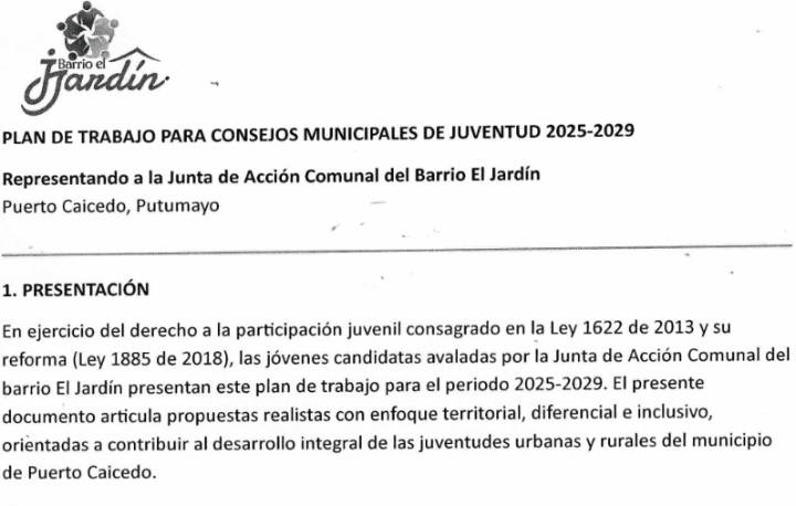 Presentación de la Propuesta de la JAC Barrio El Jardín