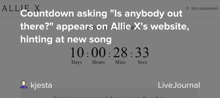 Countdown asking "Is anybody out there?" appears on Allie X's website, hinting at new song: ohnotheydidnt