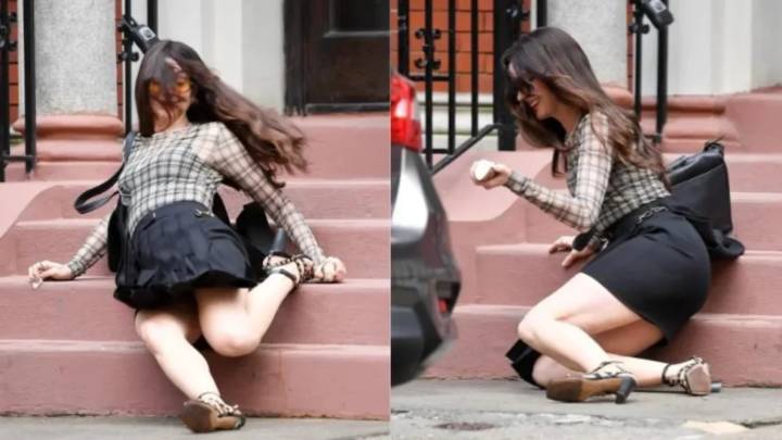 Anne Hathaway sufre caída en 'El diablo viste a la moda 2', esto sabemos