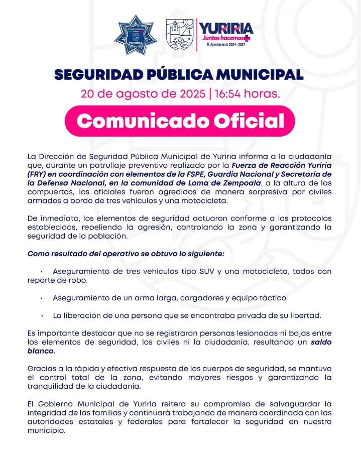 Agresión a policías desata operativo; reportan persona secuestrada, vehículos robados y decomisos