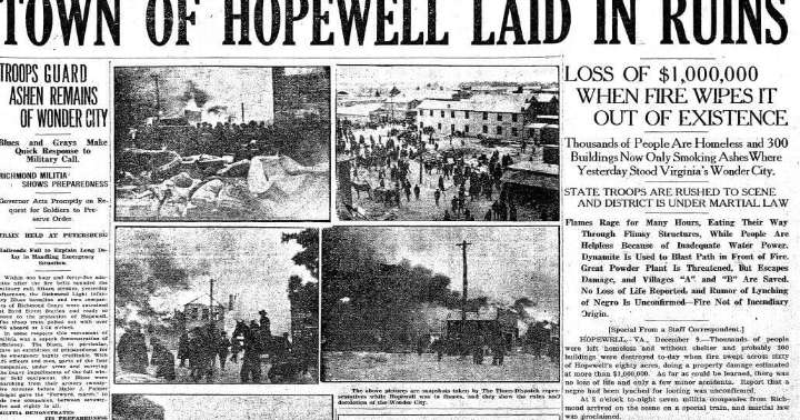 In 1915, the entire town of Hopewell burned to the ground