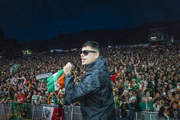 Kneecap rapper Móglái Bap makes surprise Féile appearance leading crowd in ‘free Palestine’ chant