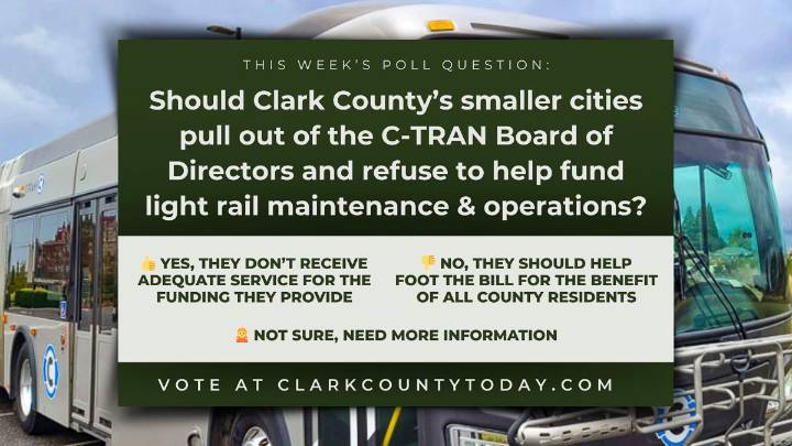 POLL: Should Clark County’s smaller cities pull out of the C-TRAN Board of Directors and refuse to help fund light rail maintenance & operations?