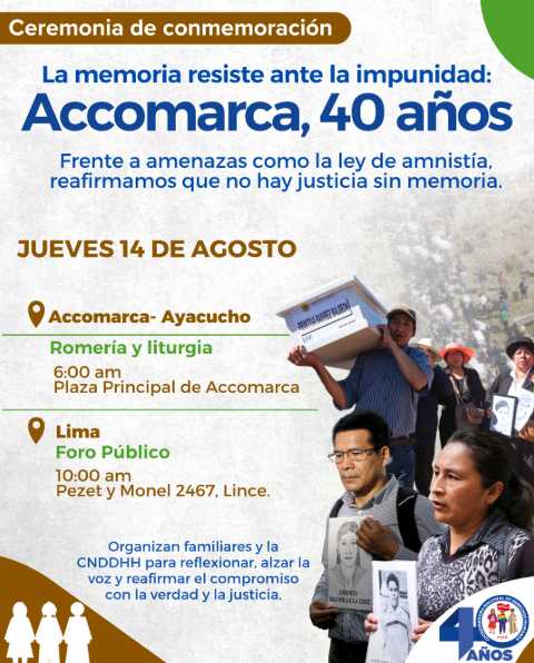 Realizan misa a 40 años de la matanza de Accomarca que coincide con firma de Ley de Amnistía