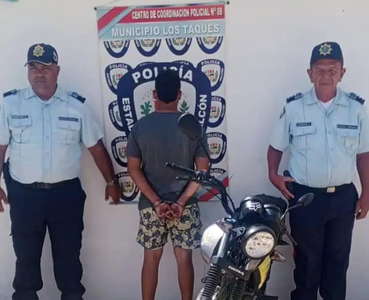 Detenido motorizado en Los Taques por resistencia a la autoridad y ultraje
