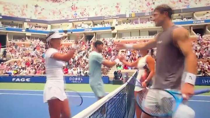 Fans reckon Emma Raducanu and Jack Draper have 'ex vibes' as Carlos Alcaraz is upstaged by Brits' awkward embrace at net