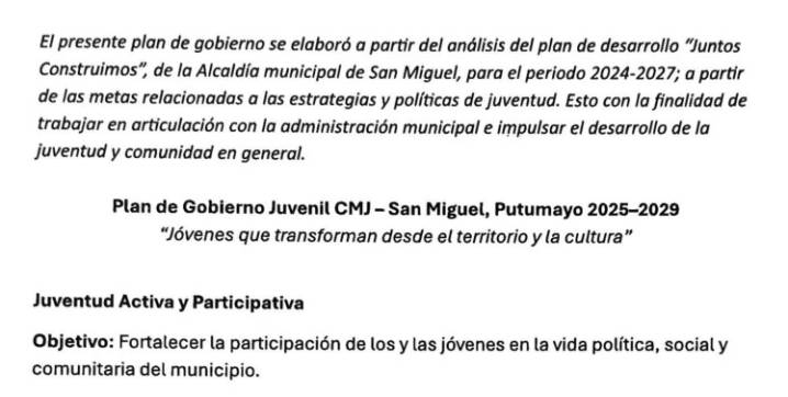 AICO Lanza Plan de Gobierno Juvenil para San Miguel con Enfoque Territorial y Cultural