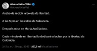 Álvaro Uribe rompió el silencio tras recibir su libertad, anunció lo primero que hará en las calles de Colombia