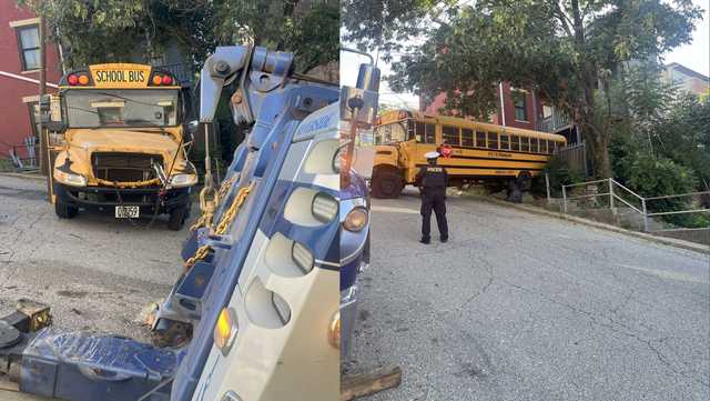 School bus crashes in Over-the-Rhine, leaving damage