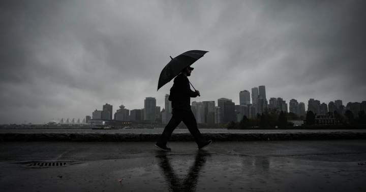 Unusual system brings heavy rain to parts of B.C., warning in effect
